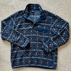 Patagonia Navy and White Patterned Fleece with Button Down.